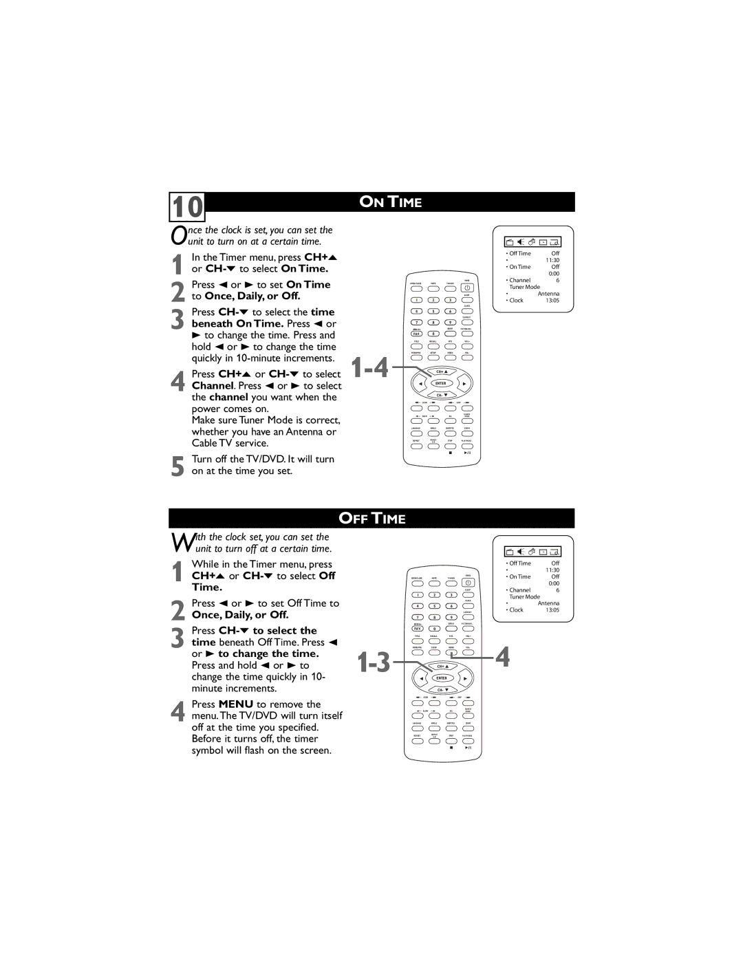 Philips 20DV6942/37 user manual On Time, OFF Time 