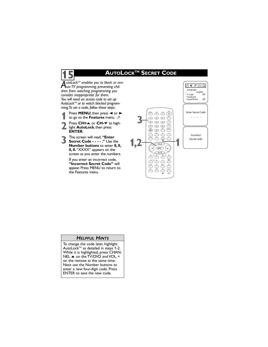 Philips 20DV6942/37 user manual Auto Lock TM Secret Code 