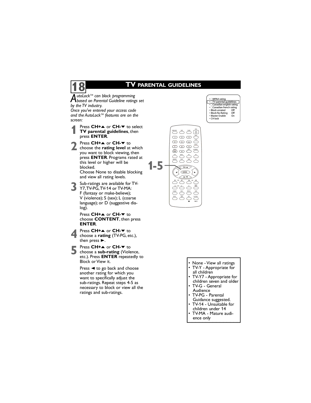 Philips 20DV6942/37 user manual TV Parental Guidelines, This level or higher will be Blocked, View all rating levels 