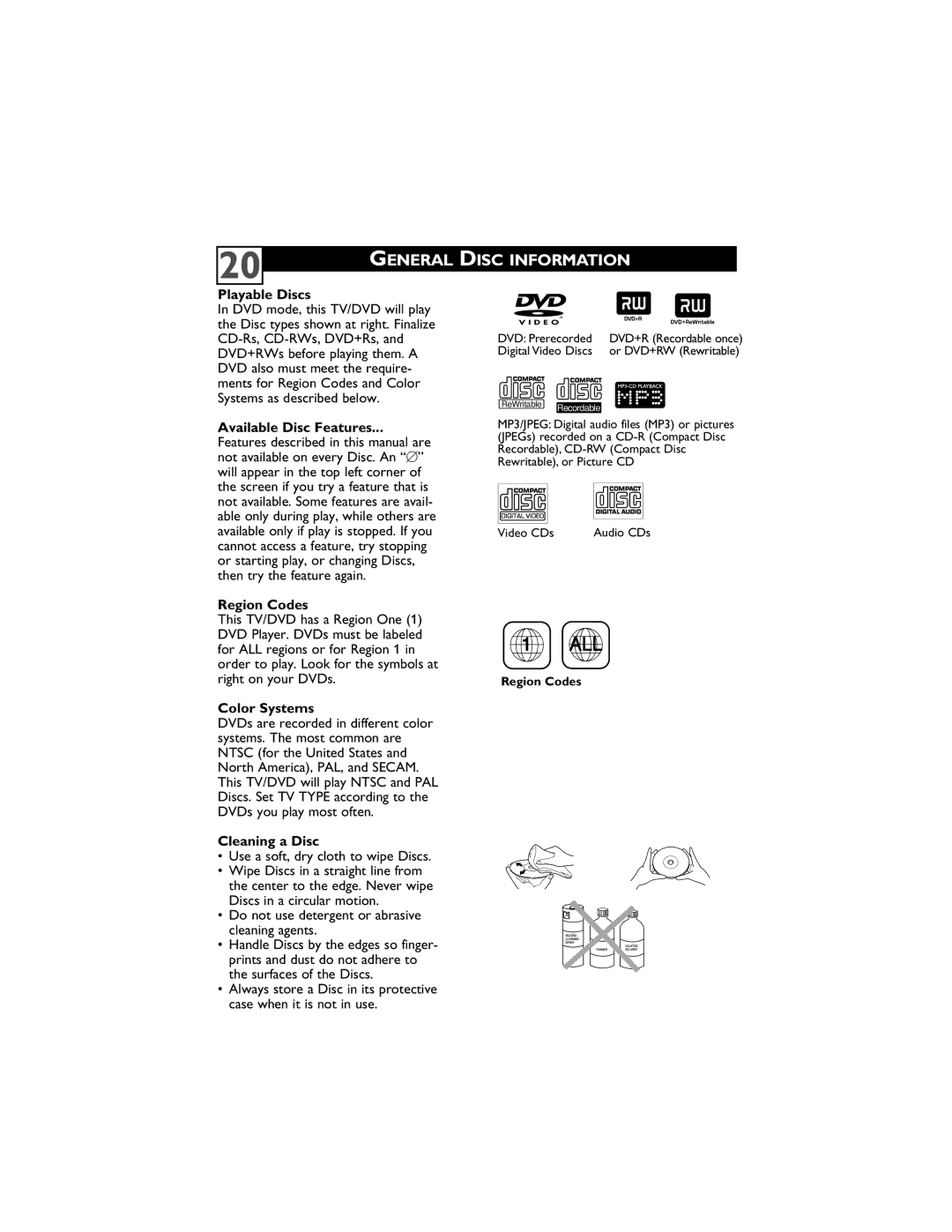 Philips 20DV6942/37 user manual General Disc Information 