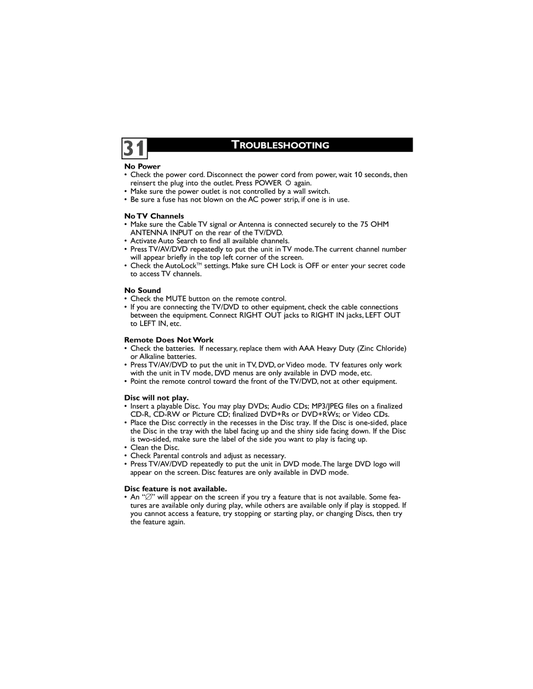 Philips 20DV6942/37 user manual Troubleshooting 