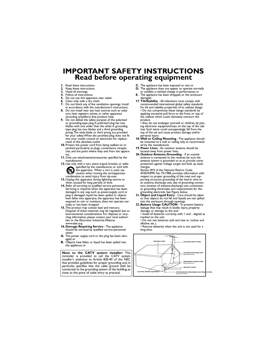 Philips 20DV6942/37 user manual Important Safety Instructions 