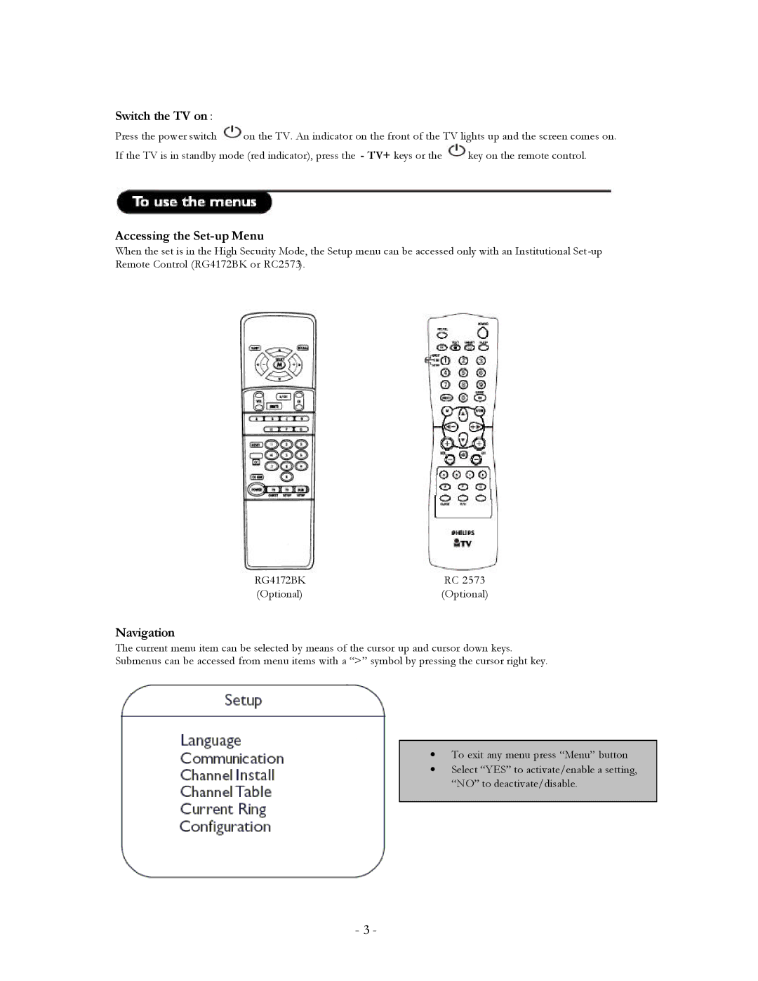 Philips 20FT3310/37 user manual Switch the TV on 