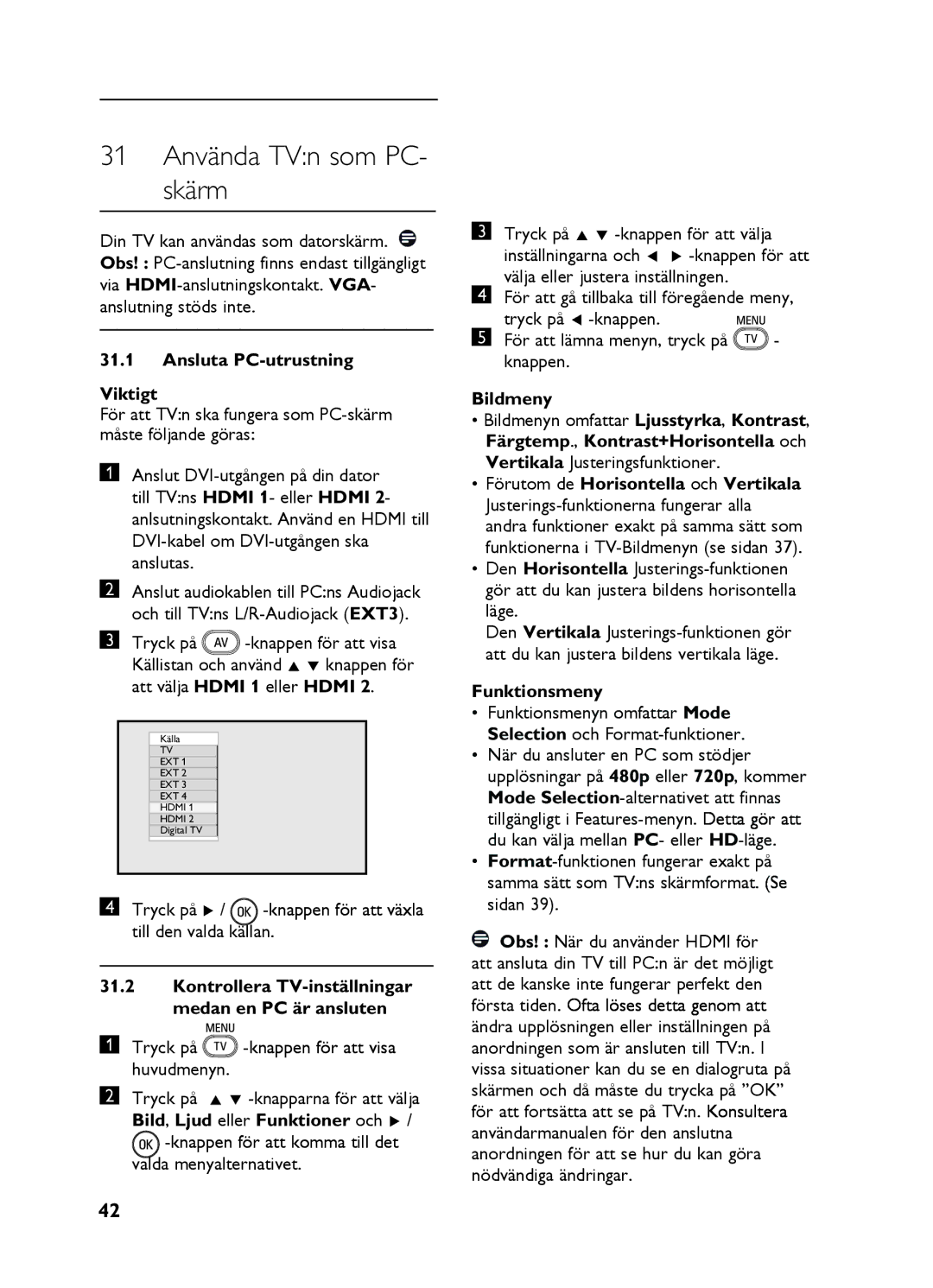 Philips 15HF5234, 20HF5335D, 26HF5335D, 32HF5335D, 20HF5234 manual 31 Använda TVn som PC- skärm 