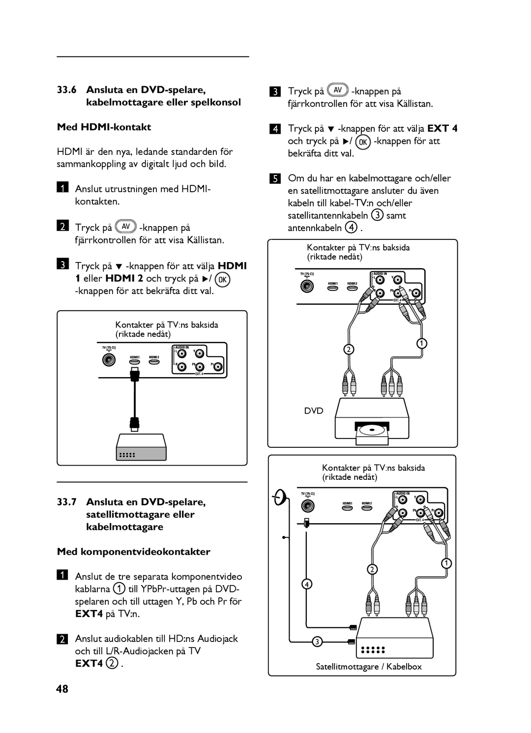 Philips 20HF5234, 20HF5335D, 26HF5335D Anslut utrustningen med HDMI- kontakten, EXT4 på TVn, Och till L/R-Audiojacken på TV 