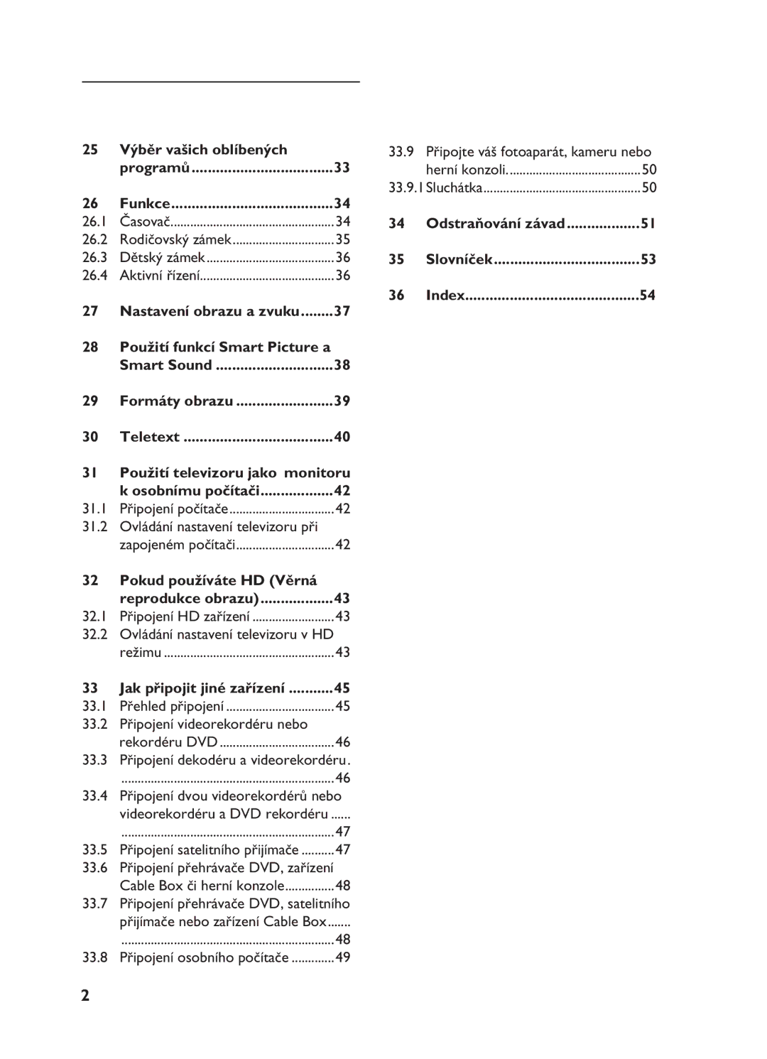 Philips 26HF5335D, 20HF5335D manual Výběr vašich oblíbených Programů Funkce 26.1, 26.2, 26.3, 26.4, 31.2, 32.2, 33.9 