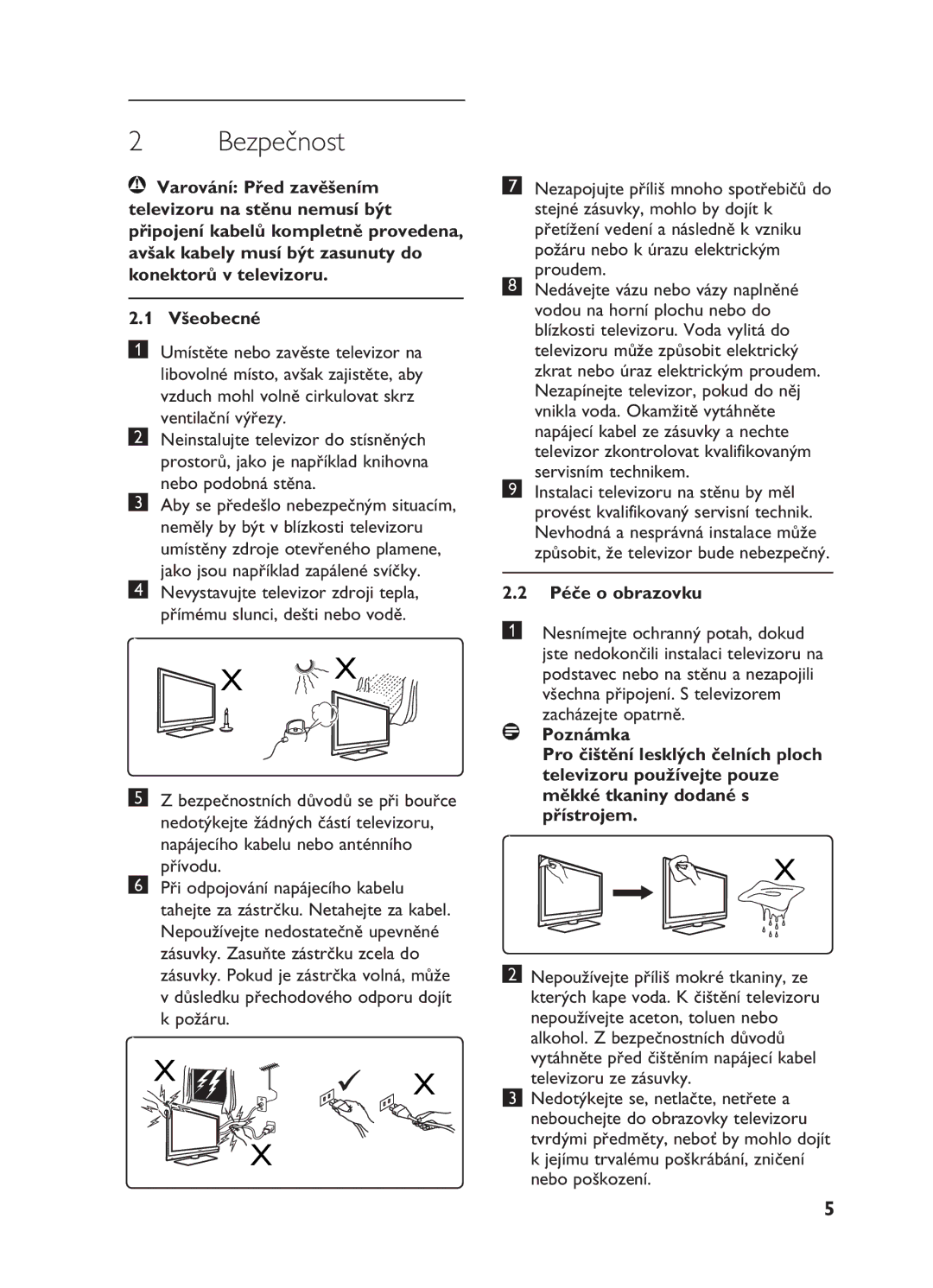 Philips 20HF5335D, 26HF5335D manual Bezpečnost, Péče o obrazovku 