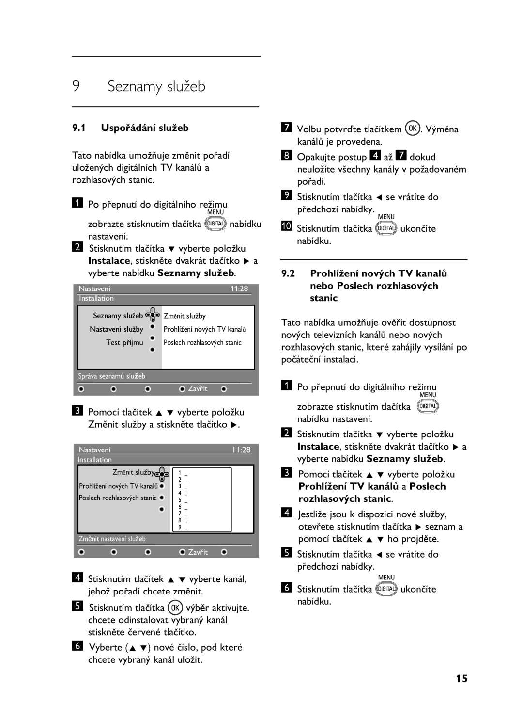 Philips 20HF5335D, 26HF5335D manual Seznamy služeb, Uspořádání služeb 