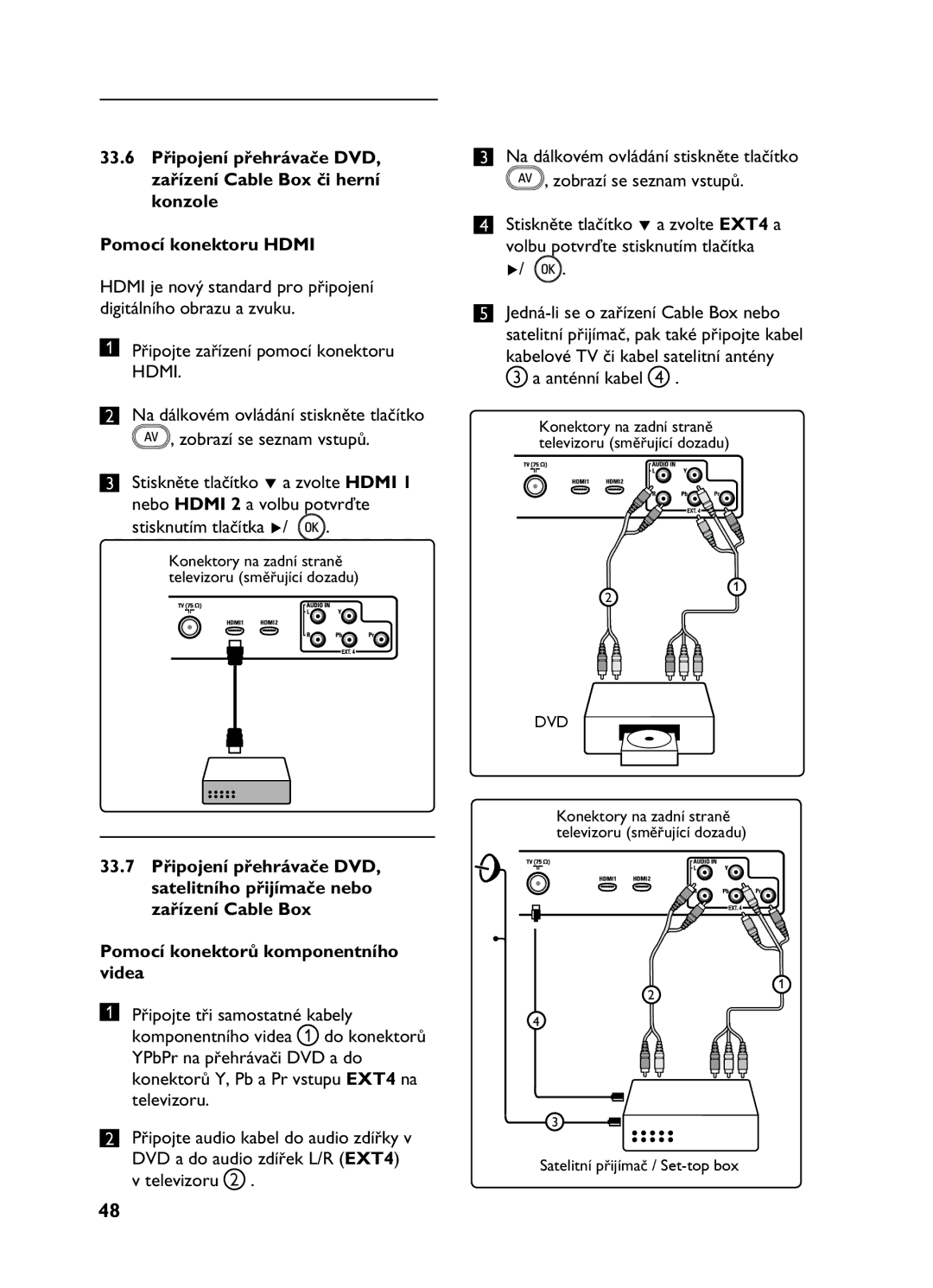 Philips 26HF5335D, 20HF5335D manual Anténní kabel, Připojte tři samostatné kabely, YPbPr na přehrávači DVD a do 