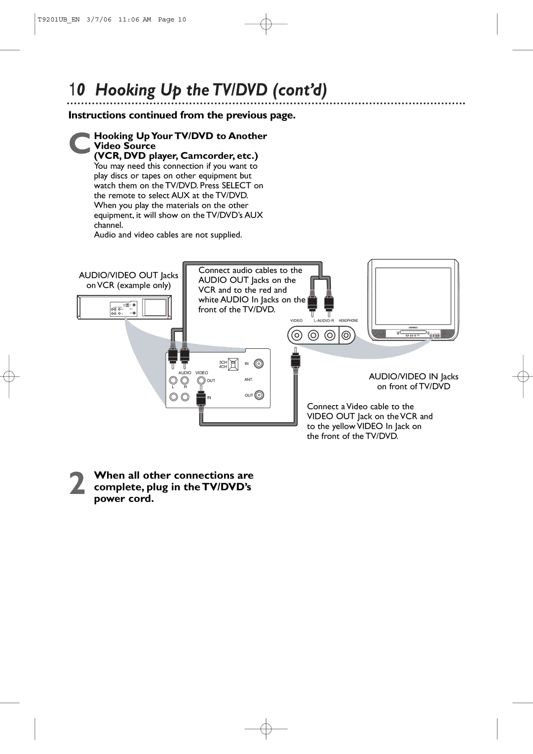 Philips 20MC4206 quick start Hooking Up the TV/DVD cont’d, Instructions from the previous 