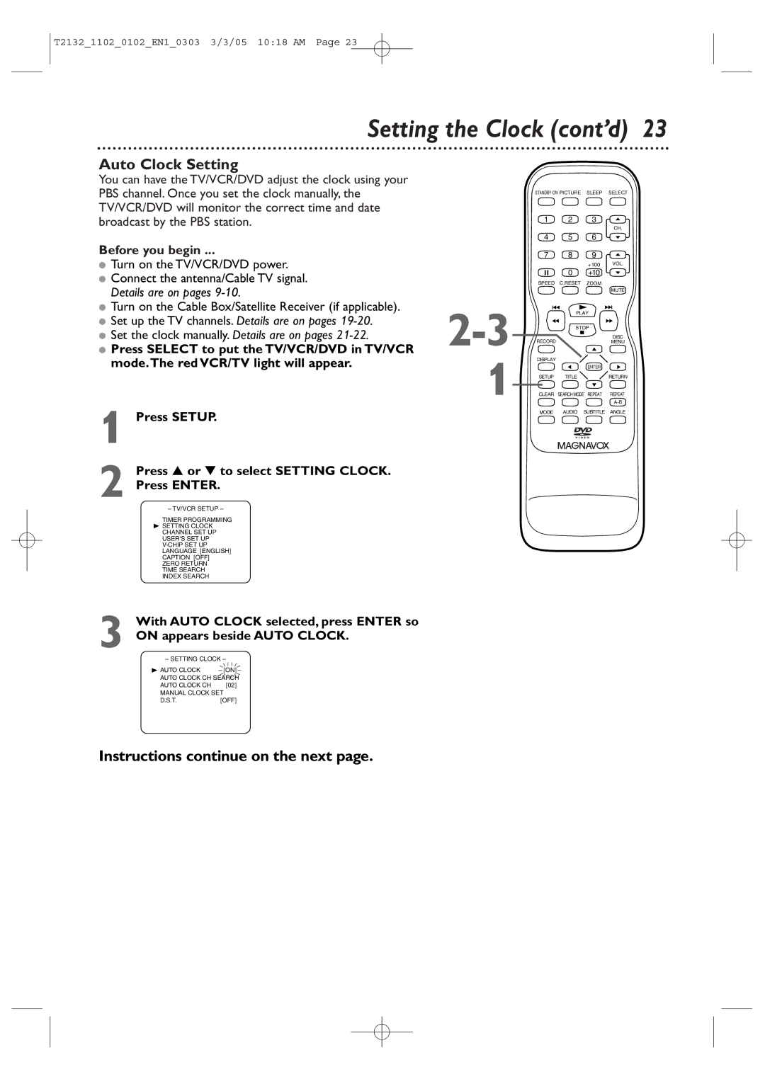 Philips T2132 Auto Clock Setting, Before you begin, With Auto Clock selected, press Enter so, On appears beside Auto Clock 