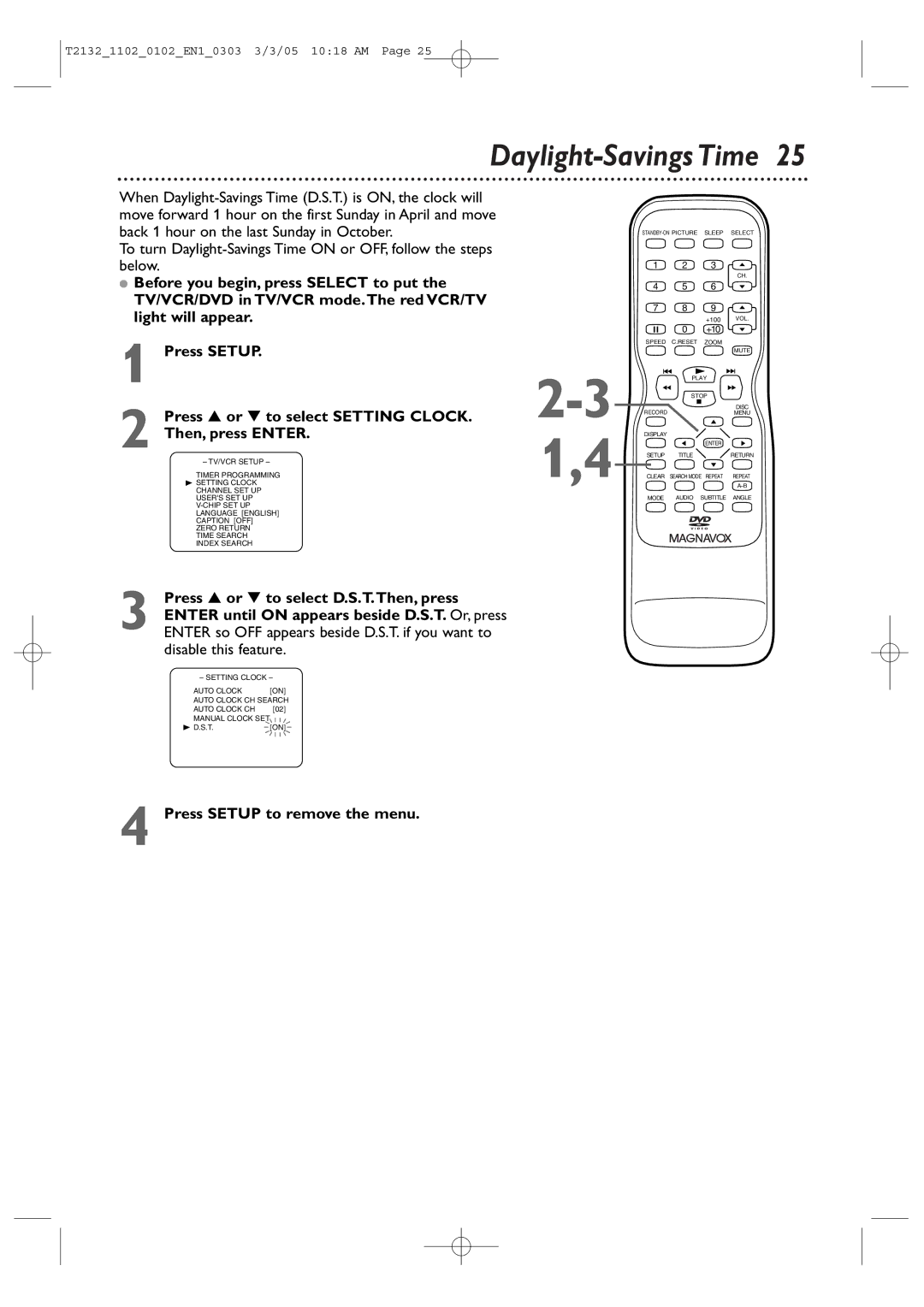 Philips 27MDTR20, 20MC4304, 19MDTR20 Daylight-Savings Time, Press or to select D.S.T.Then, press, Disable this feature 