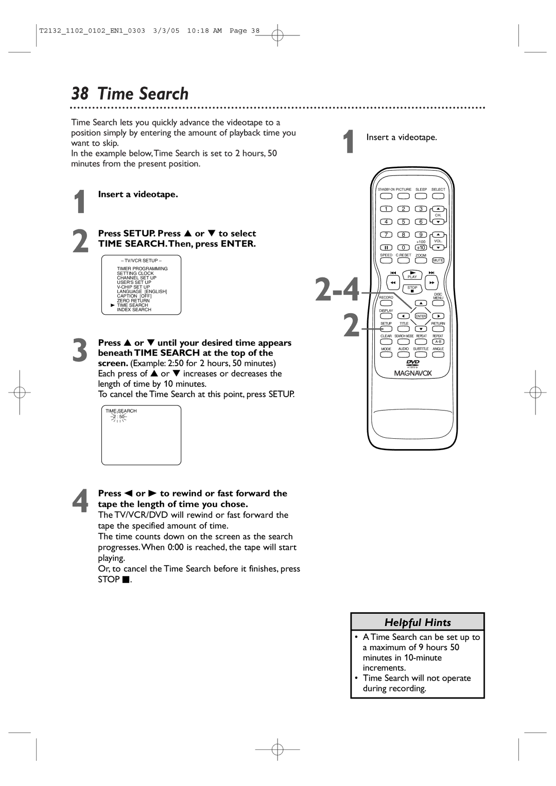 Philips 19MDTR20, 20MC4304, 27MDTR20, T2132 user manual Time Search, Insert a videotape 