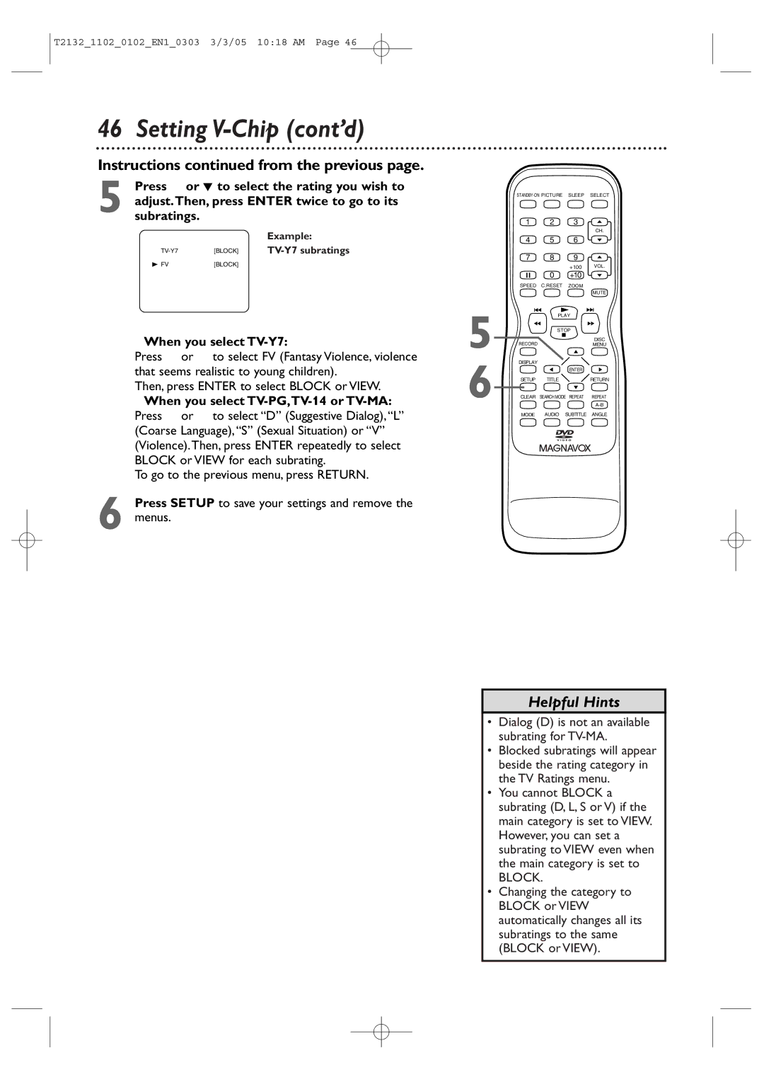 Philips 19MDTR20, 20MC4304, 27MDTR20, T2132 user manual Press or L to select the rating you wish to, When you select TV-Y7 