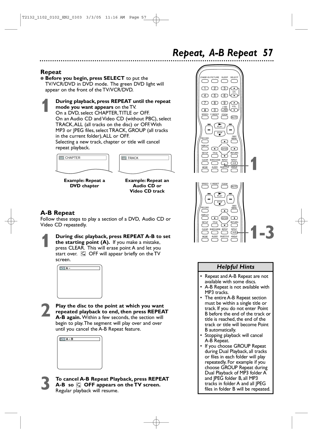 Philips 27MDTR20, 20MC4304, 19MDTR20, T2132 user manual Repeat, A-B Repeat, Starting point A. If you make a mistake 