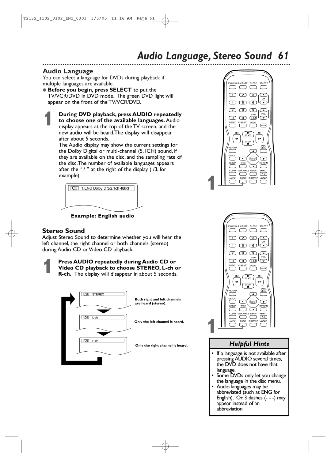 Philips 27MDTR20, 20MC4304, 19MDTR20, T2132 user manual Audio Language, Stereo Sound 