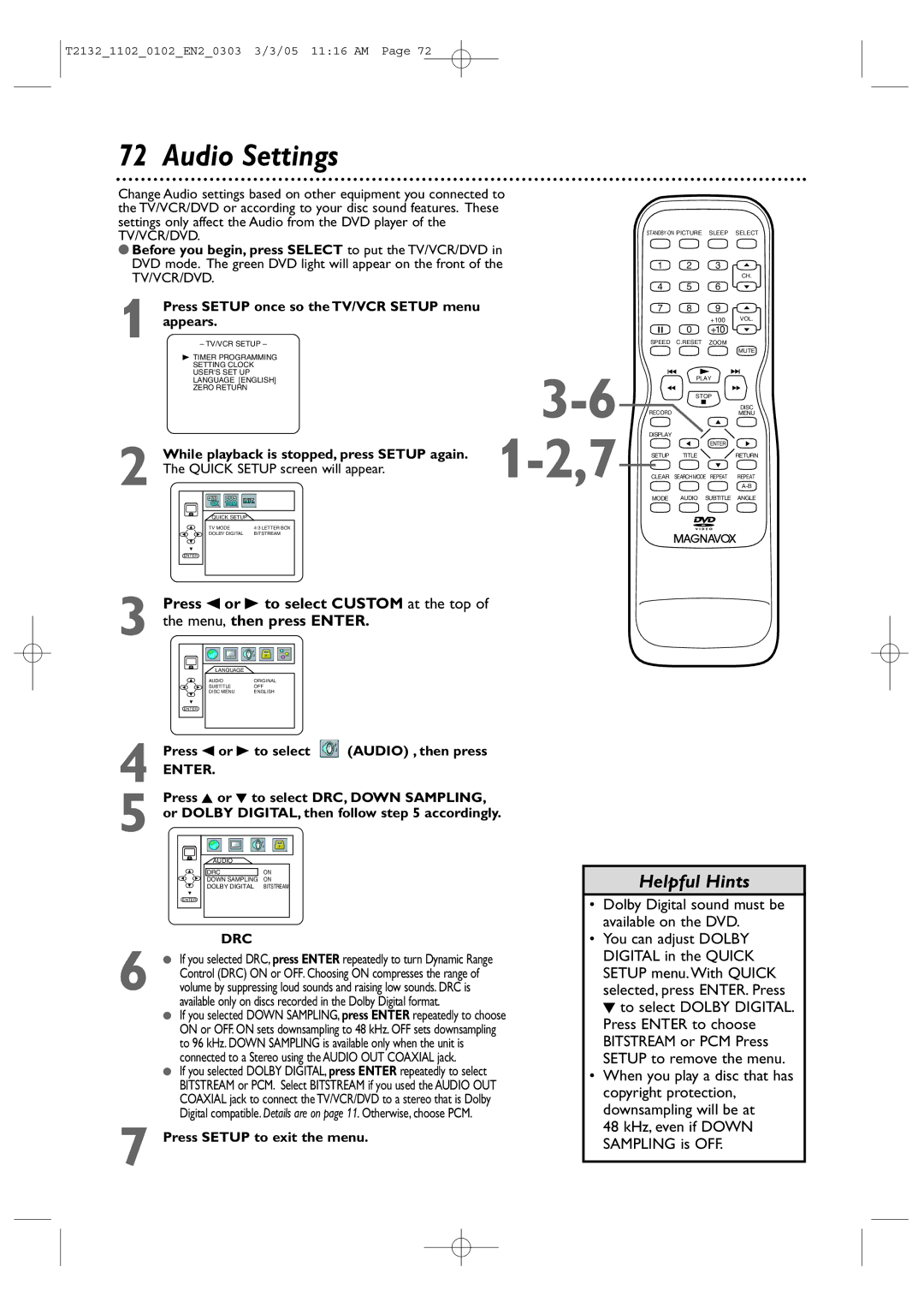 Philips 20MC4304, 27MDTR20, 19MDTR20, T2132 user manual Audio Settings, Dolby Digital sound must be available on the DVD 