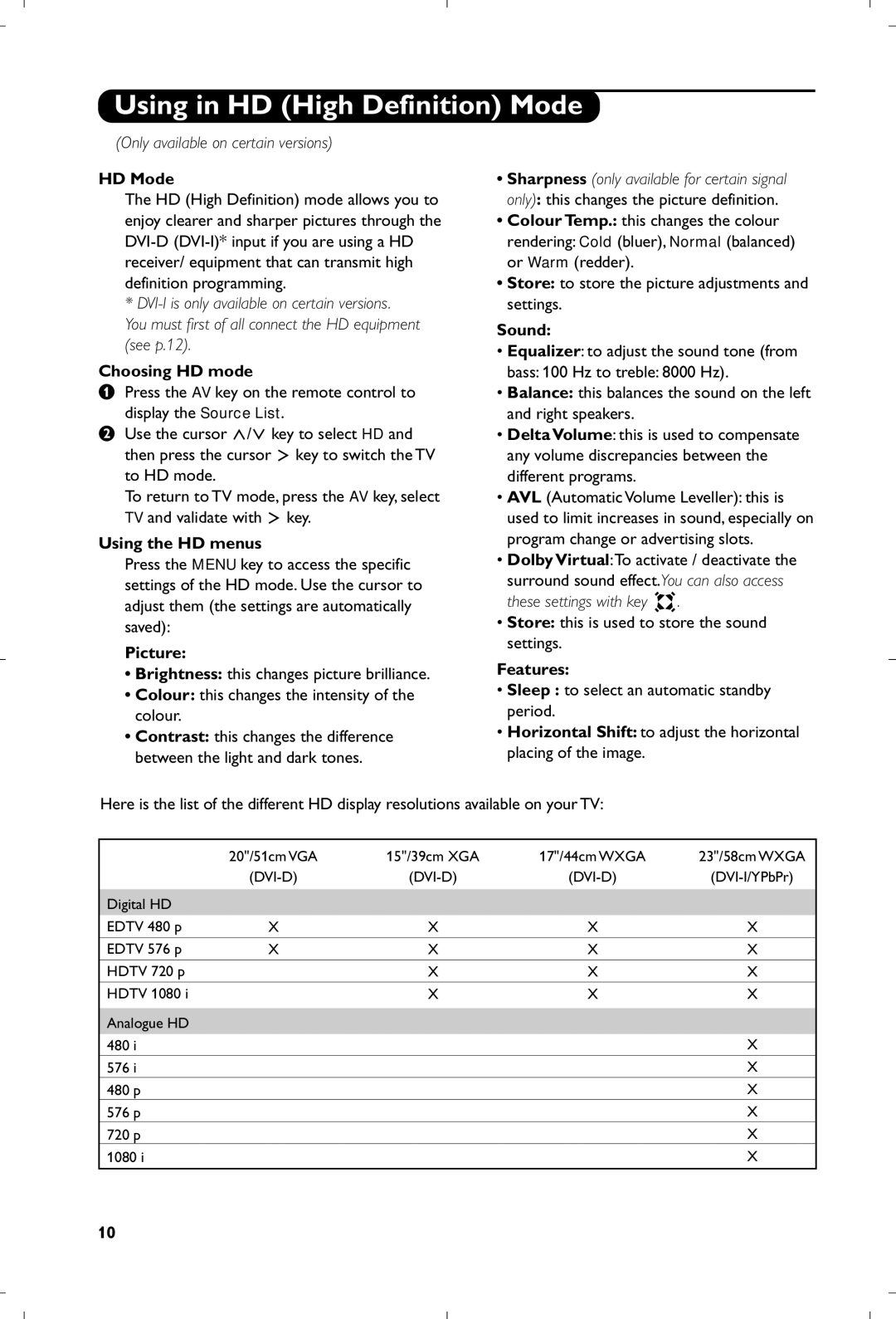 Philips 20PF4110S/58 manual Using in HD High Definition Mode 