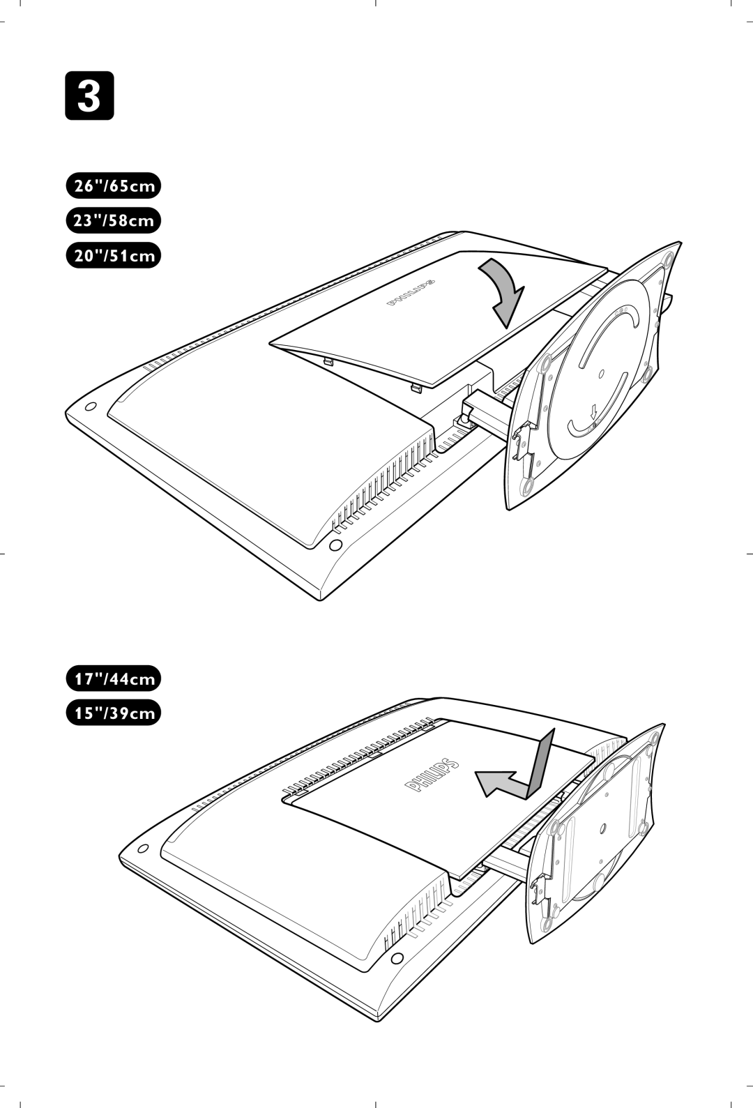 Philips 20PF4110S/58 manual 26/65cm 23/58cm 20/51cm 17/44cm 15/39cm 