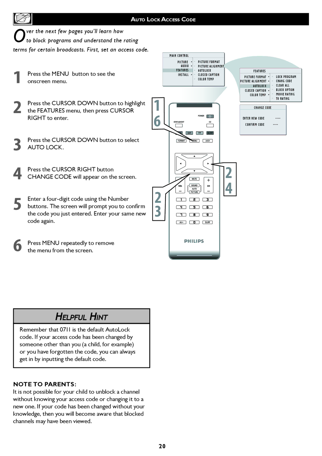 Philips 20PF5120 user manual Press the Menu button to see, Onscreen menu 