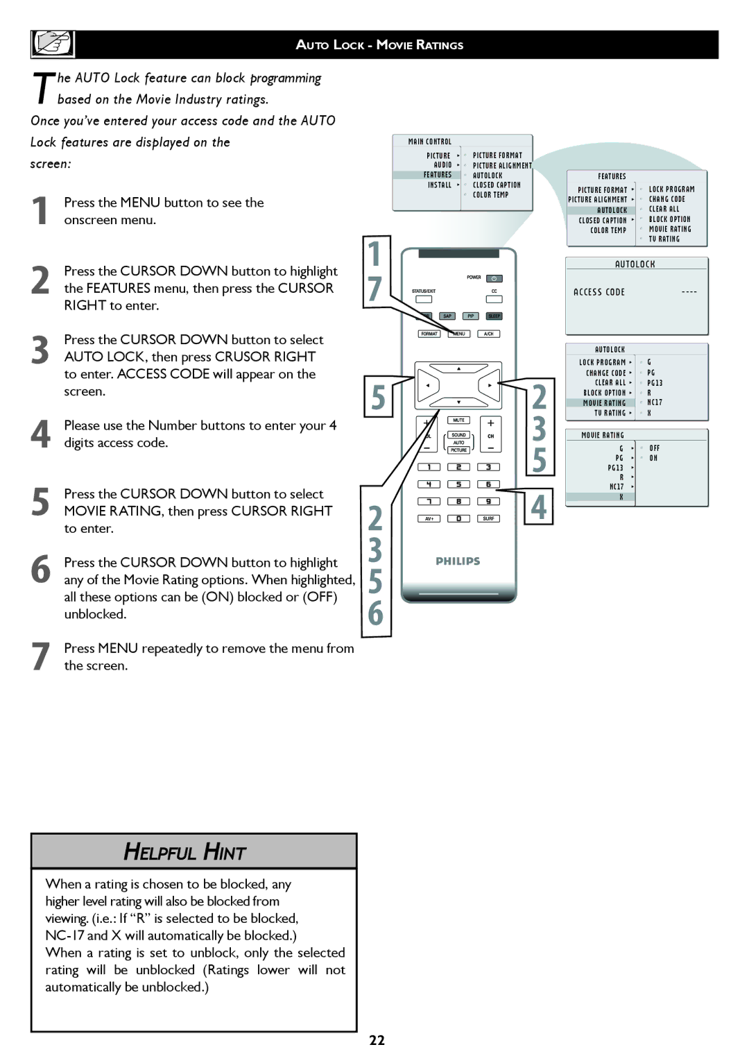 Philips 20PF5120 user manual Tbased on the Movie Industry ratings 