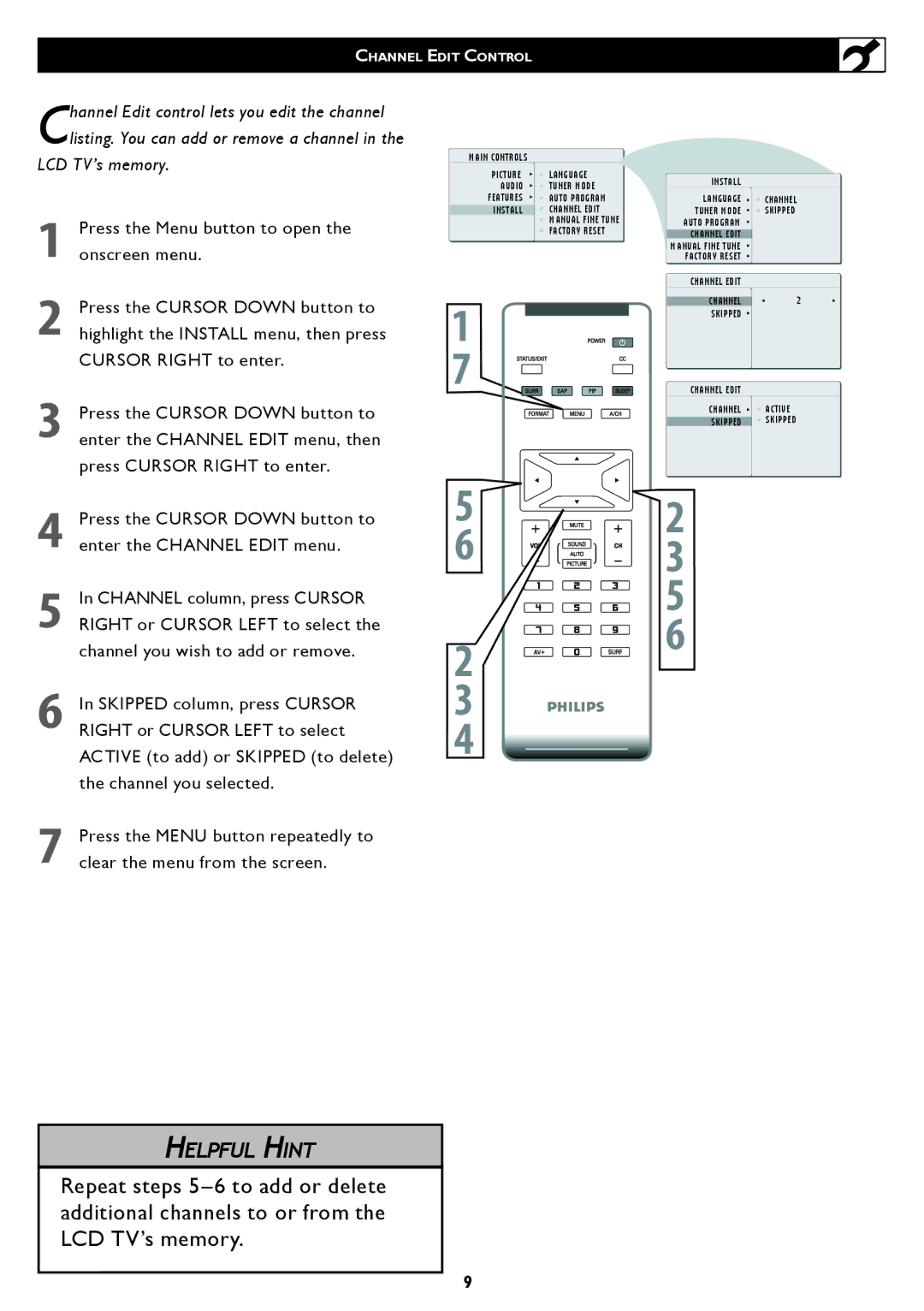 Philips 20PF5120 user manual LCD TV’s memory 