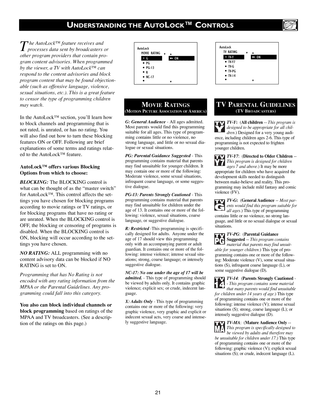 Philips 20PF7835/37, 20PF7835/20 warranty Understanding the Autolock Controls, May watch 