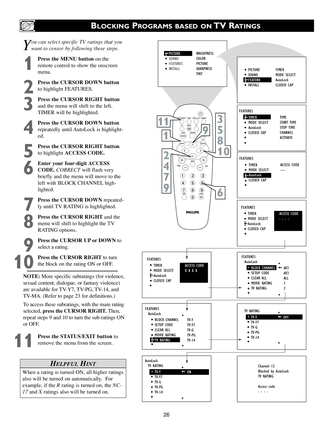 Philips 20PF7835/20, 20PF7835/37 warranty Blocking Programs Based on TV Ratings 