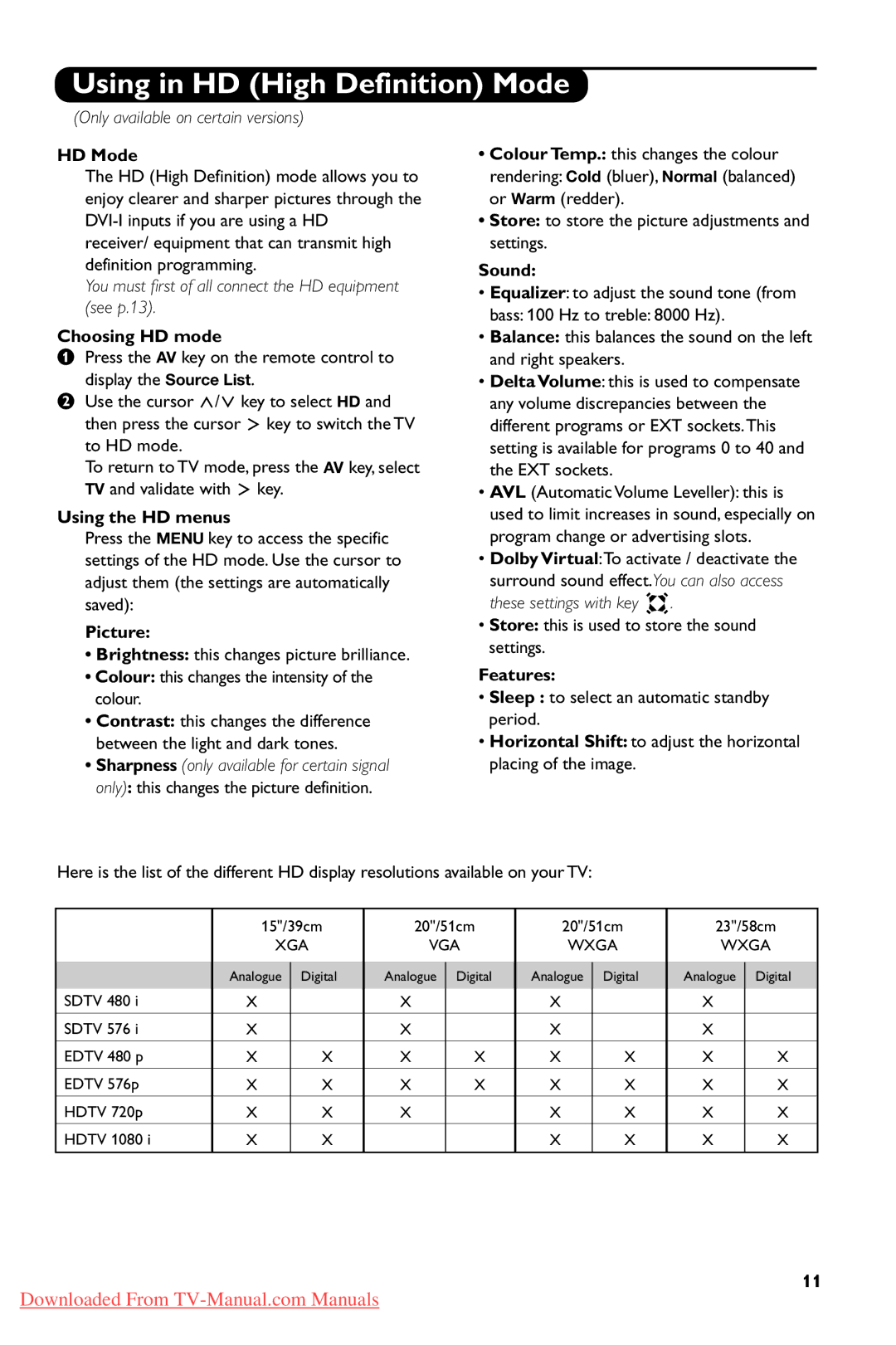 Philips 20PFL4102S, 20PFL4101S user manual Using in HD High Definition Mode 