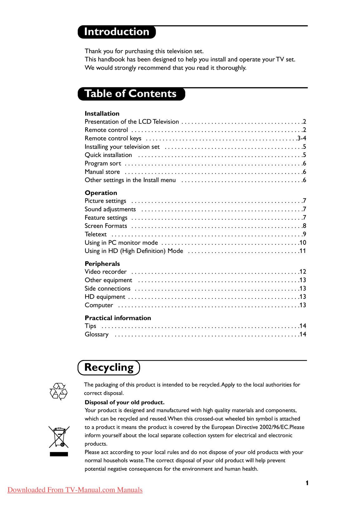 Philips 20PFL4102S, 20PFL4101S user manual Introduction, Table of Contents 