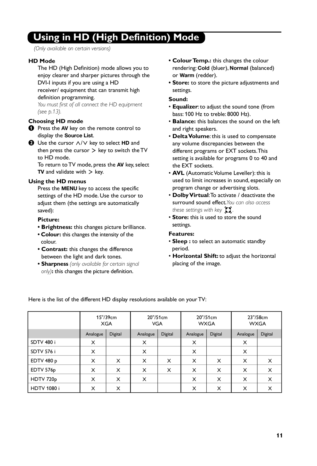 Philips 20PFL4102S, 20PFL4101S user manual Using in HD High Definition Mode 