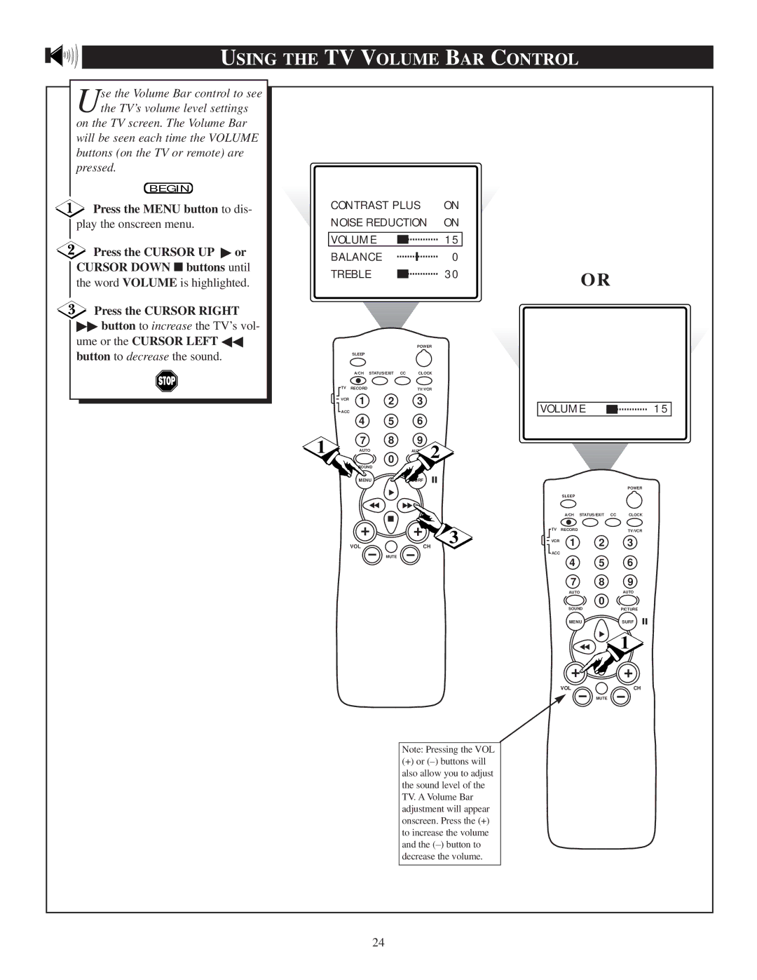 Philips 20PT 30B manual Using the TV Volume BAR Control, Press the Menu button to dis 