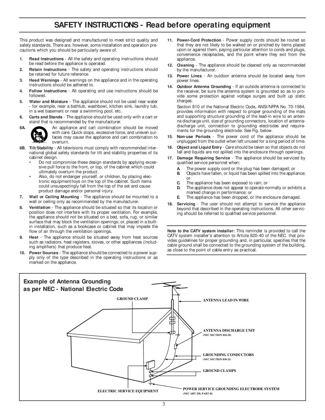 Philips 20PT 30B manual Safety Instructions Read before operating equipment 