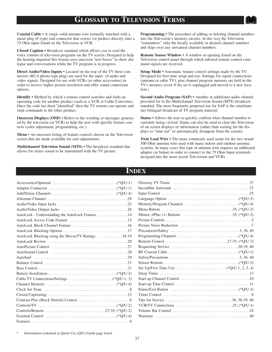 Philips 20PT 30B manual Glossary to Television Terms, Index 