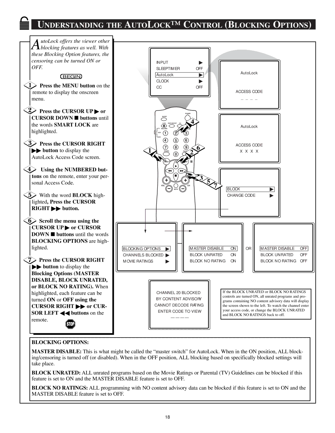 Philips 20PT 91S manual Understanding the Autolock Control Blocking Options, Using the Numbered but 