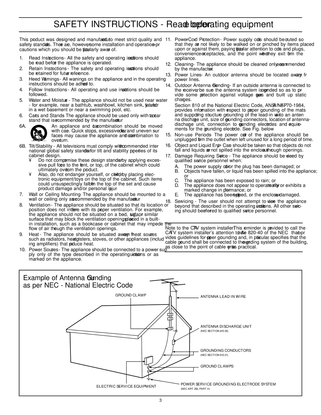 Philips 20PT 91S manual Safety Instructions Read before operating equipment 