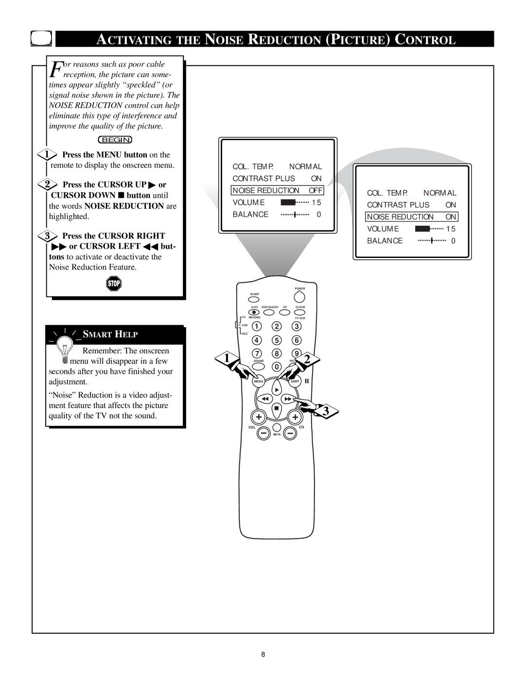 Philips 20PT 91S manual Activating the Noise Reduction Picture Control 