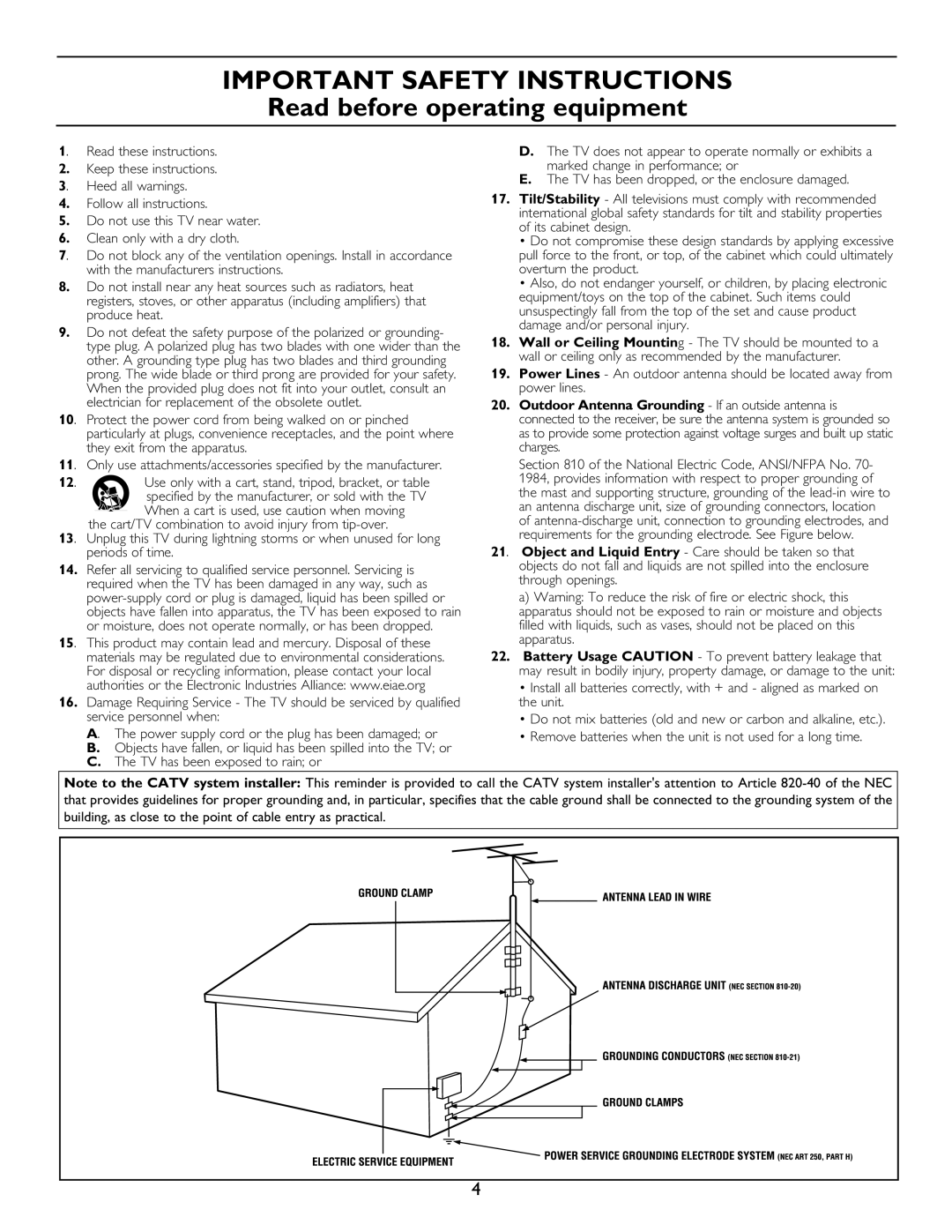 Philips 20PT6446 user manual IMPORTANT SAFETY INSTRUCTIONS Read before operating equipment 
