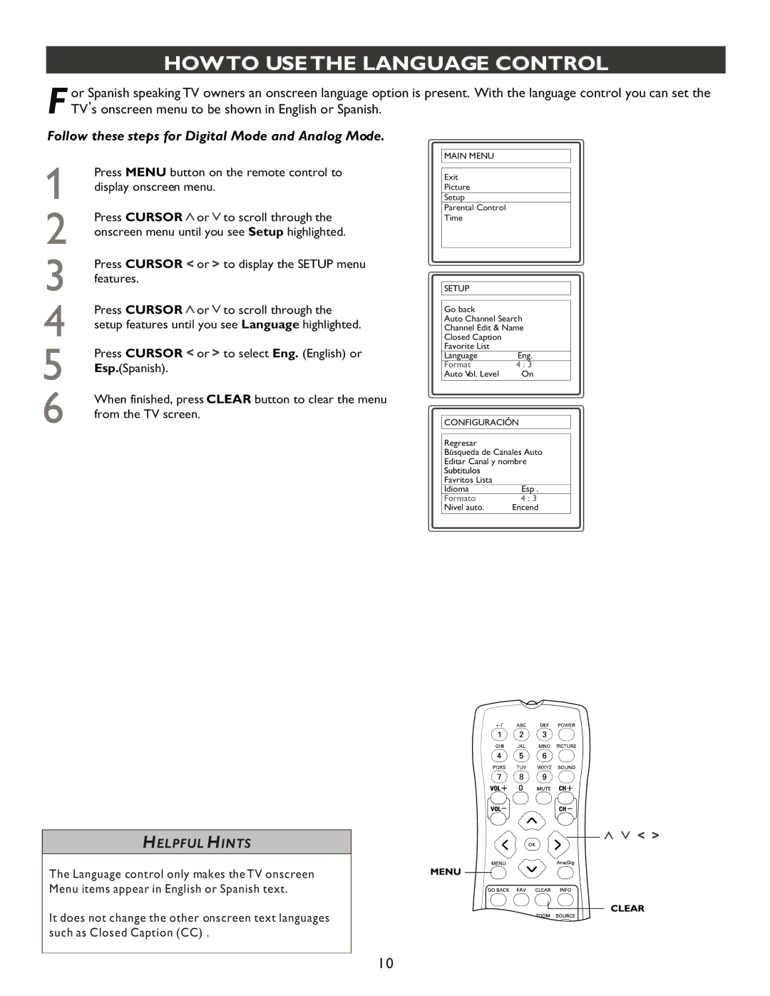 Philips 20PT9007D user manual Howto USE the Language Control, Configuracion 