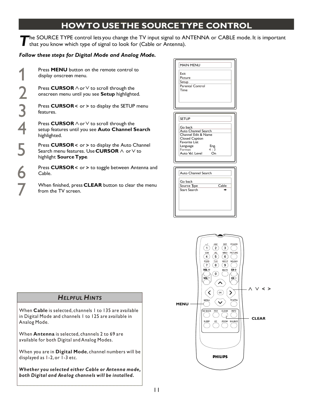 Philips 20PT9007D user manual Howto USE the Source Type Control 