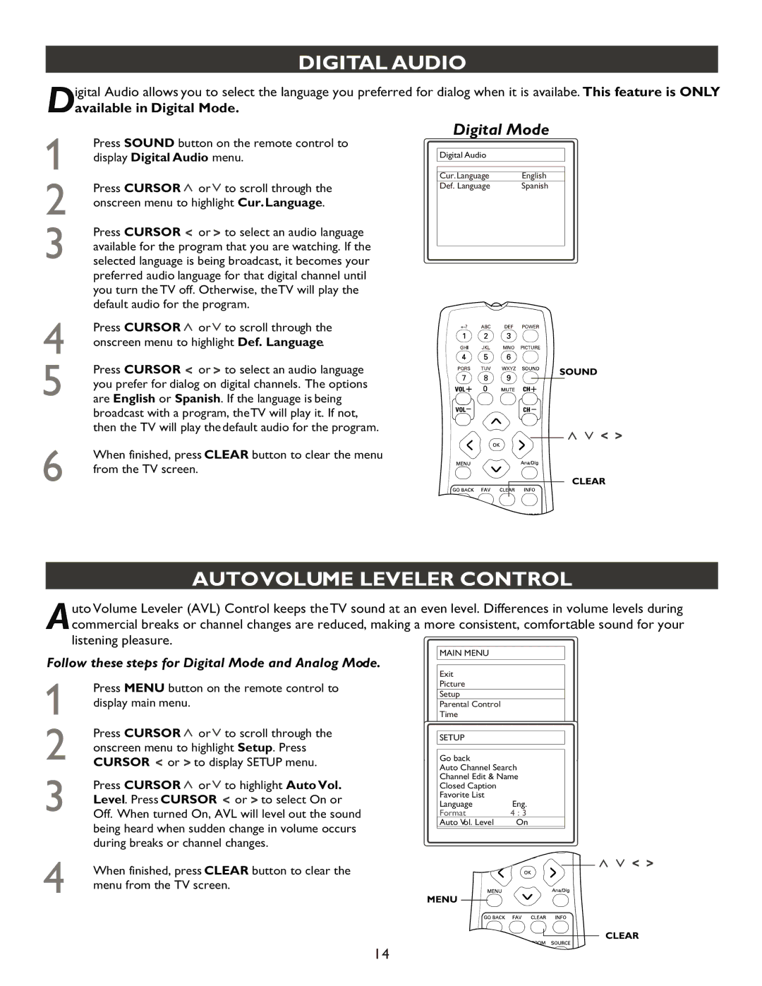 Philips 20PT9007D user manual Digital Audio, Autovolume Leveler Control, Davailable in Digital Mode 