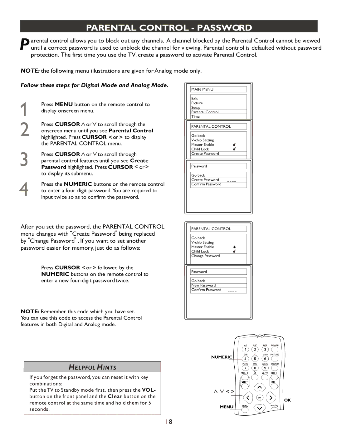 Philips 20PT9007D user manual Parental Control Password 