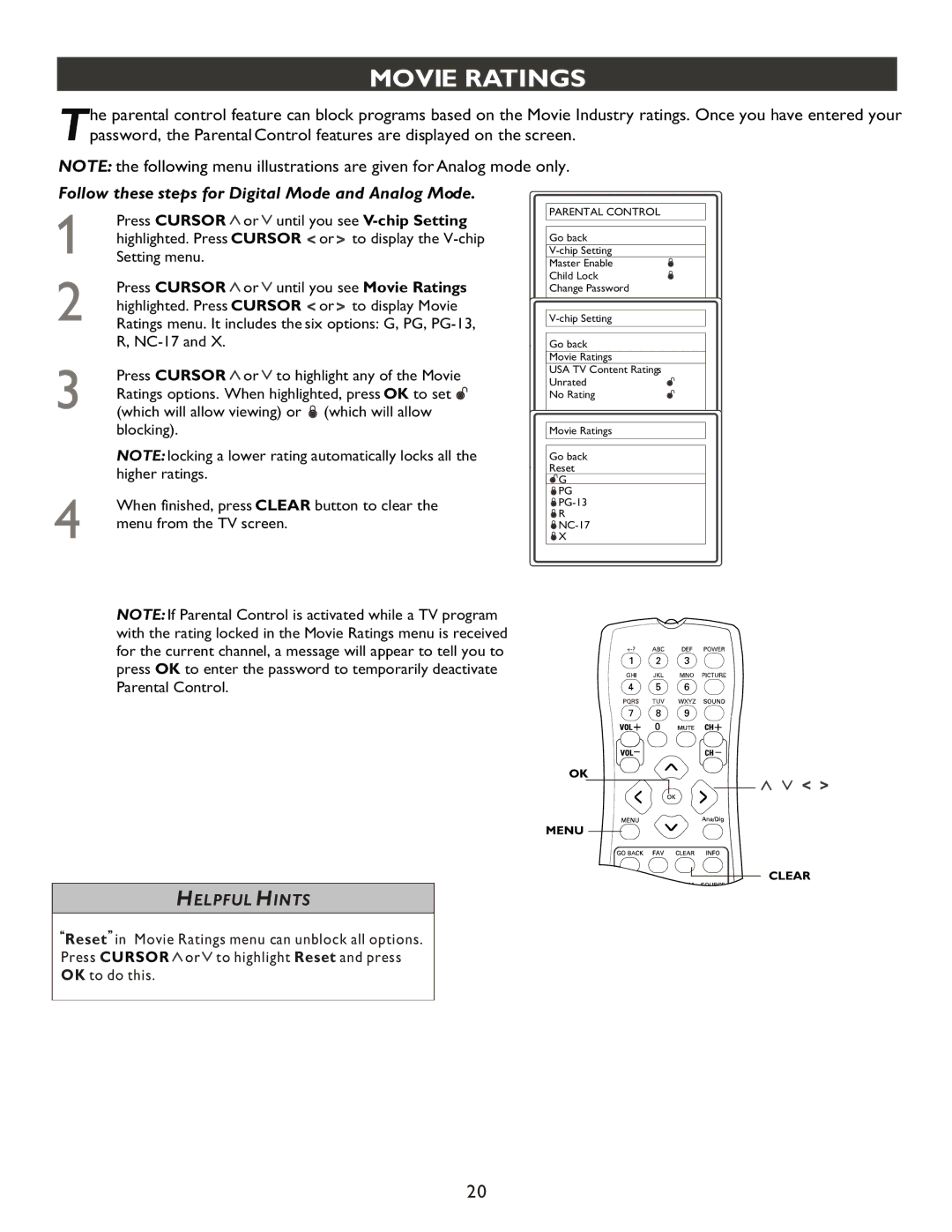 Philips 20PT9007D user manual Movie Ratings 