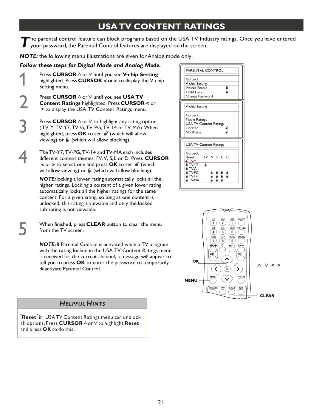 Philips 20PT9007D user manual USA TV Content Ratings 