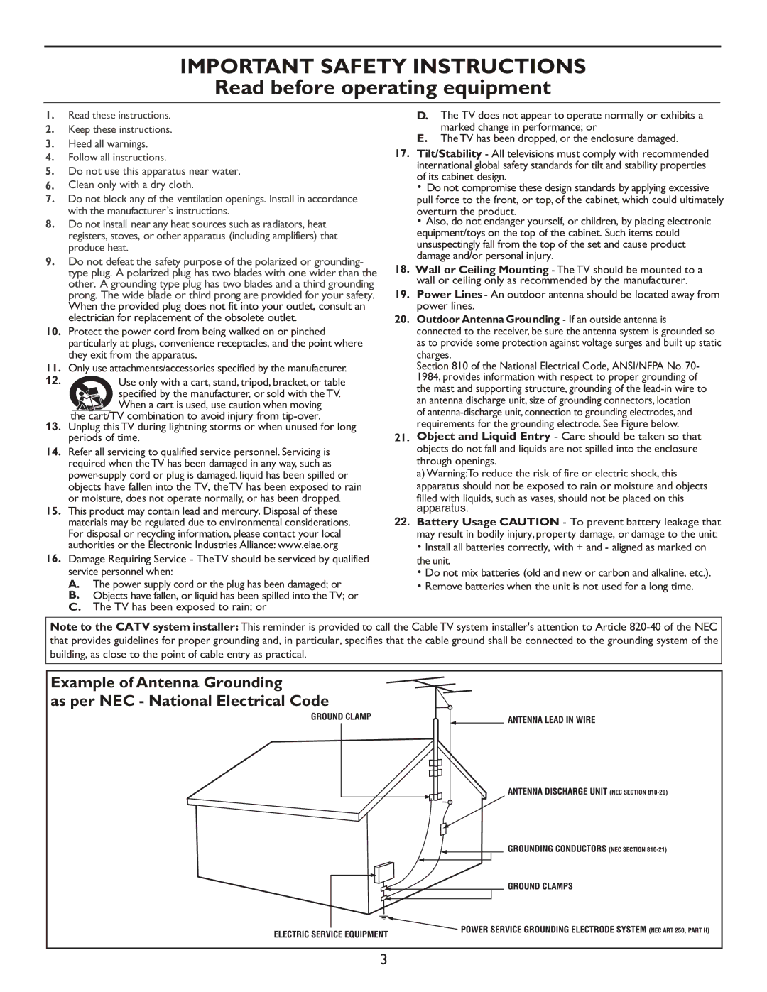 Philips 20PT9007D user manual Important Safety Instructions 