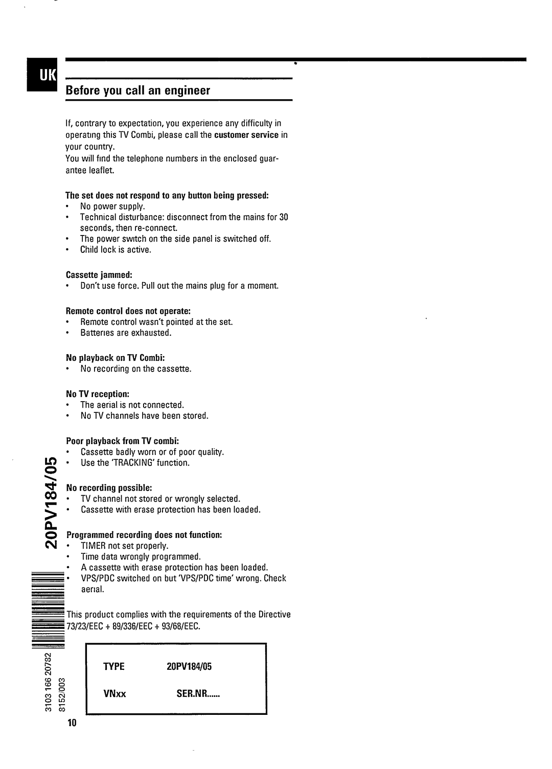 Philips 20PV 184, 20PV184/01 manual 