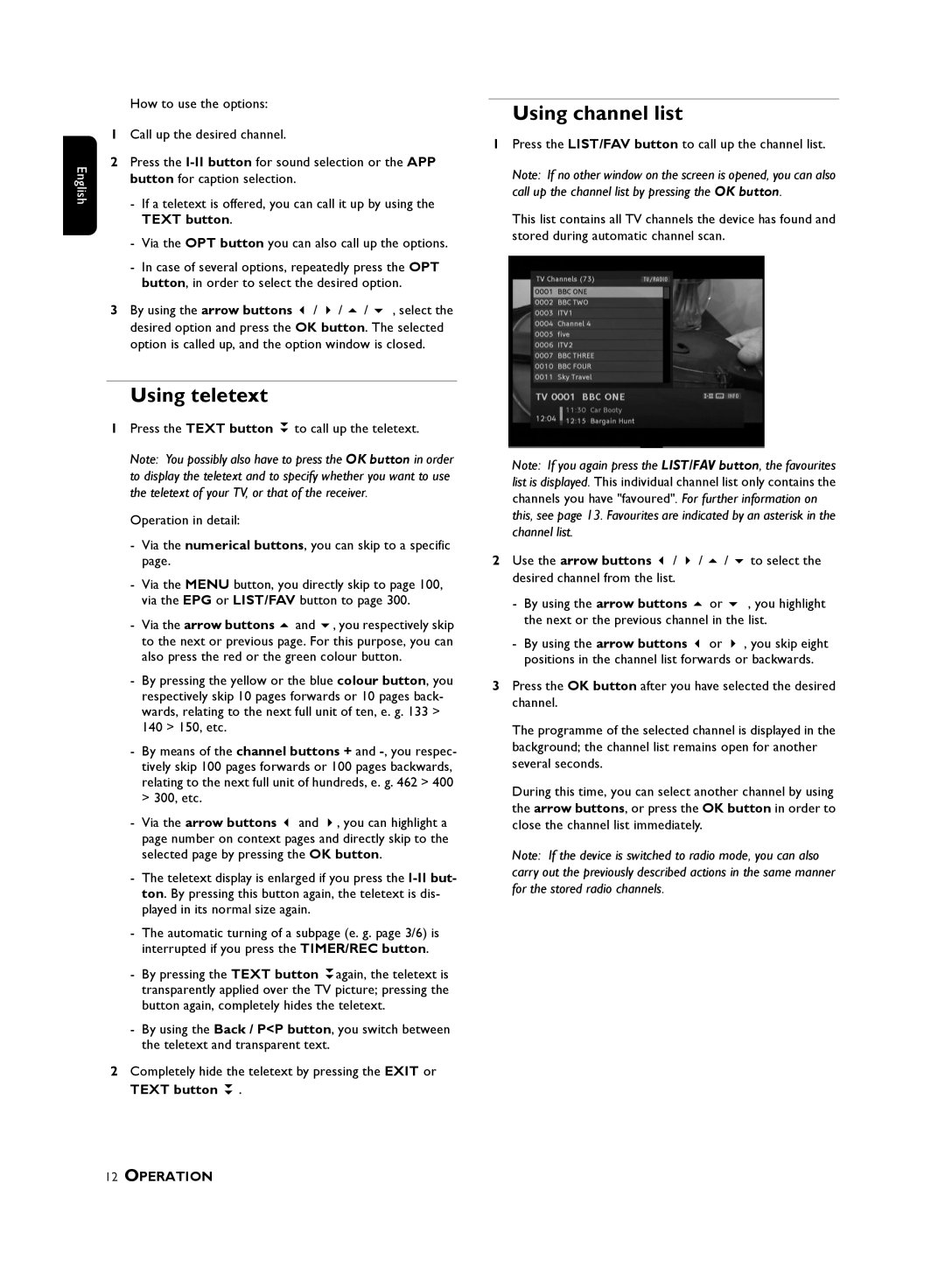 Philips DTR, 210 user manual Using teletext, Using channel list, Text button, Use the arrow buttons 