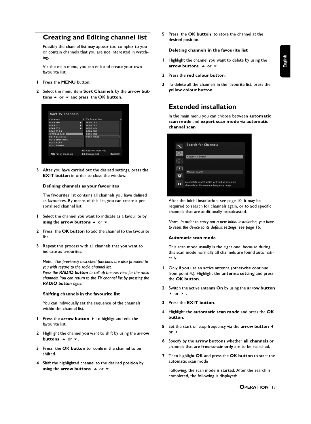 Philips 210, DTR user manual Creating and Editing channel list, Extended installation 