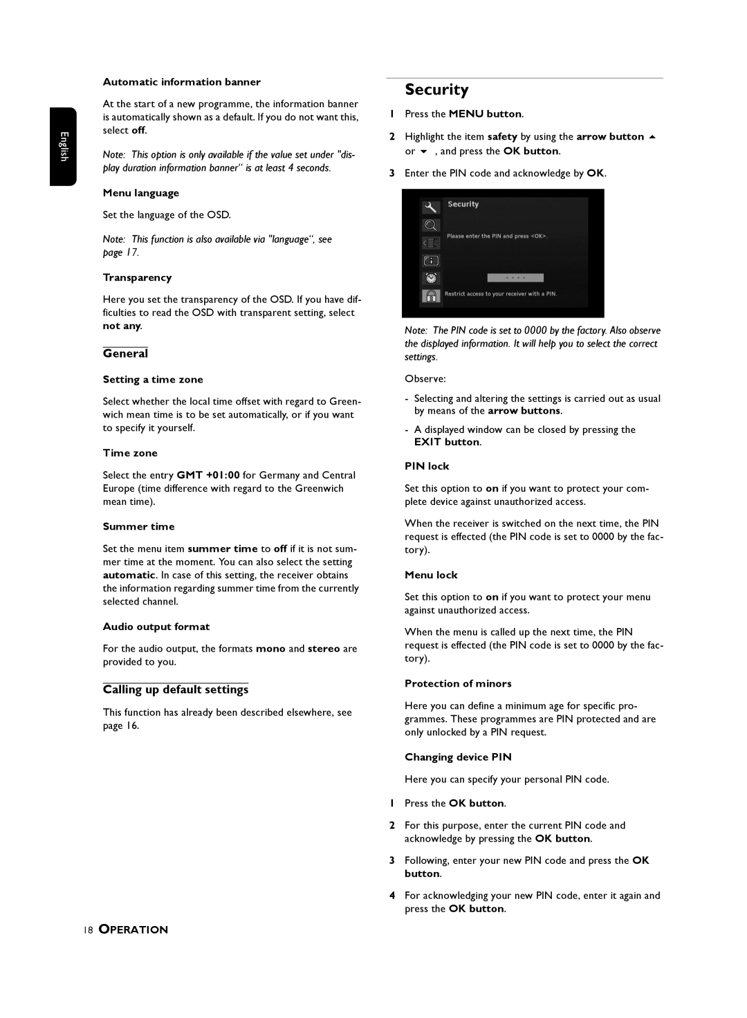 Philips DTR, 210 user manual Security 