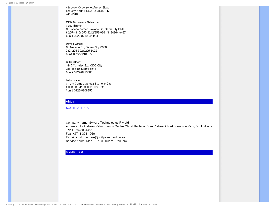 Philips 215I2 user manual Africa 